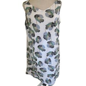 Habitat White with Ginkgo Print Linen/Cotton Sleeveless Shift Dress L